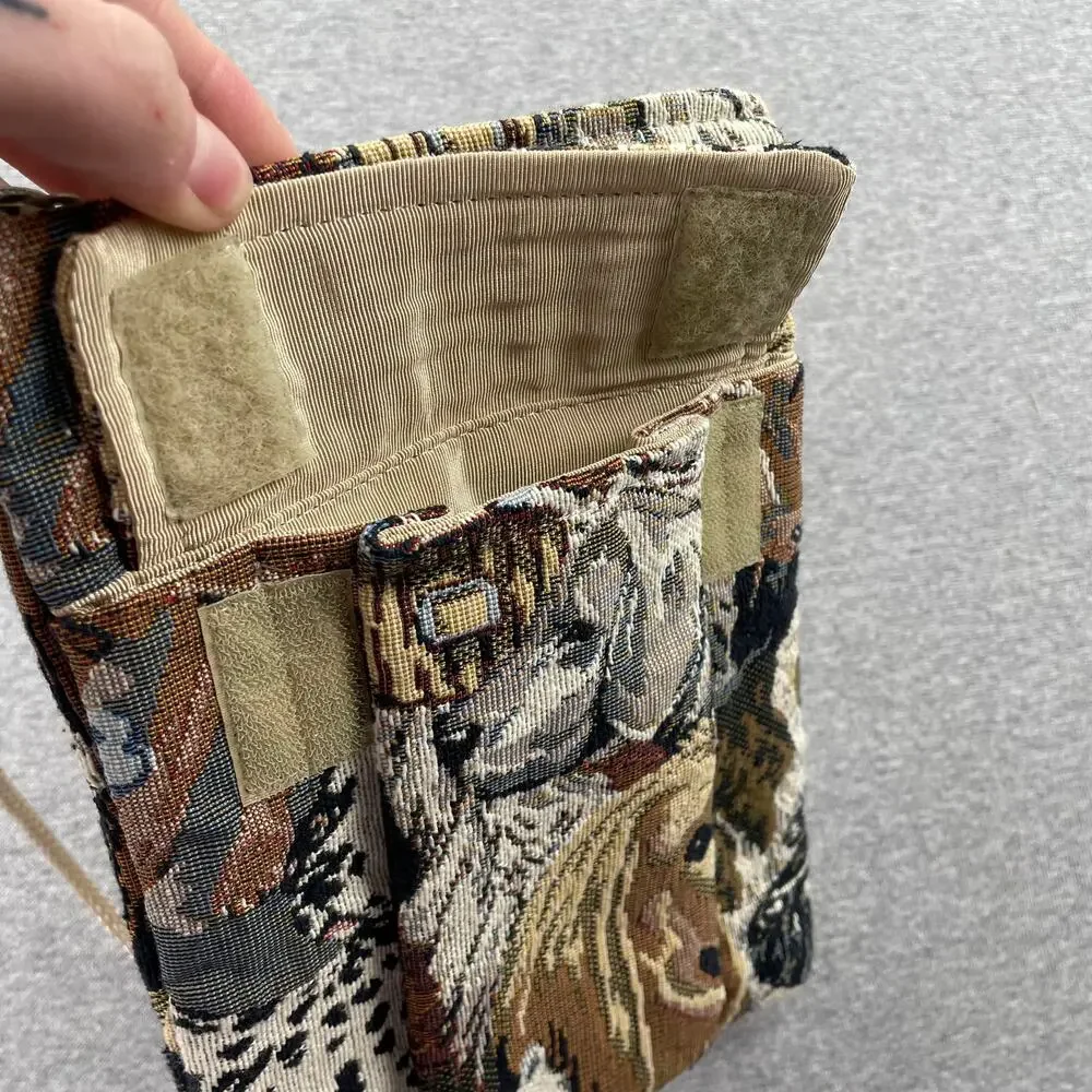 Vintage Dog Print Tapestry Bag Crossbody Purse Cottagecore Retro Pockets